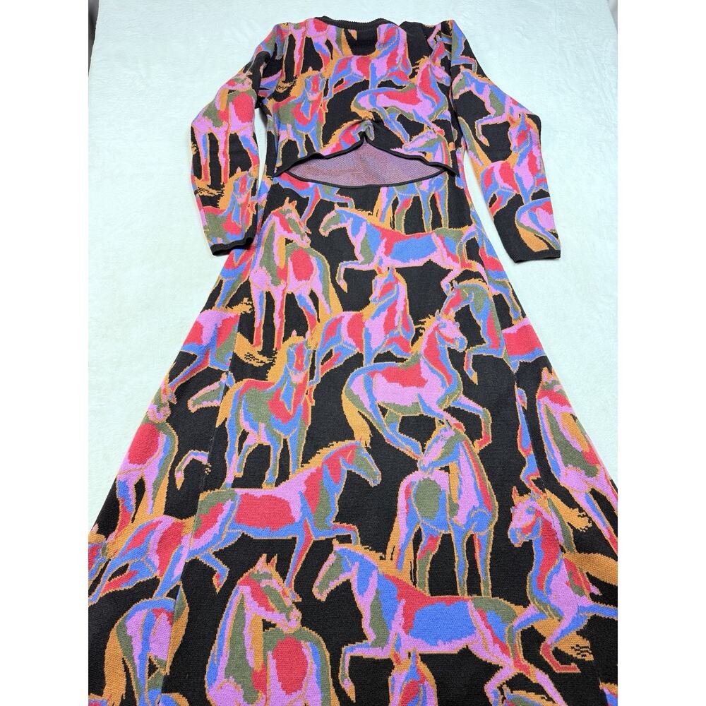 Farm Rio Wild Horses Knit Maxi Dress Graphic Equestrian Maximalist Sz Med 312587 - Picture 2 of 13